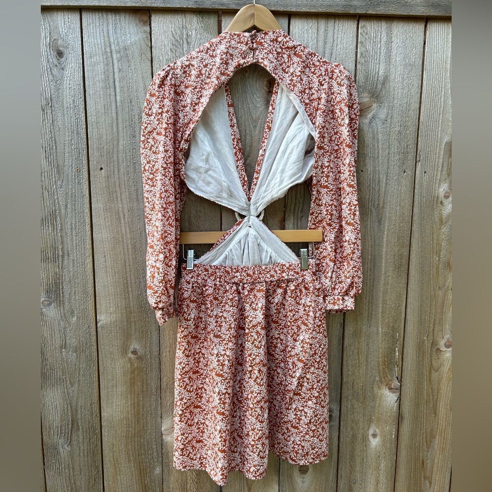 O.P.T. Orange Paisley Cut Out Long Sleeve Dress - Picture 7 of 12